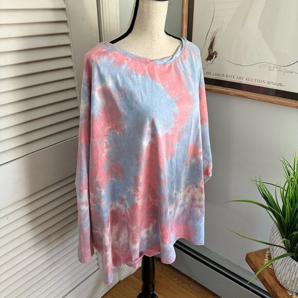 EASEL Womens Tunic Large Blue Pink Tie Die Dolman Sleeve Oversized Boho Chic - Picture 5 of 13
